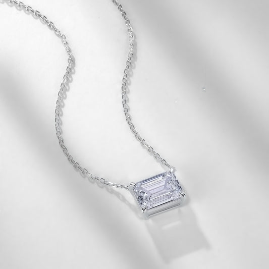 East-West Emerald-Cut Lab Diamond Necklace - 1.8ct - PT950 - Dapaza