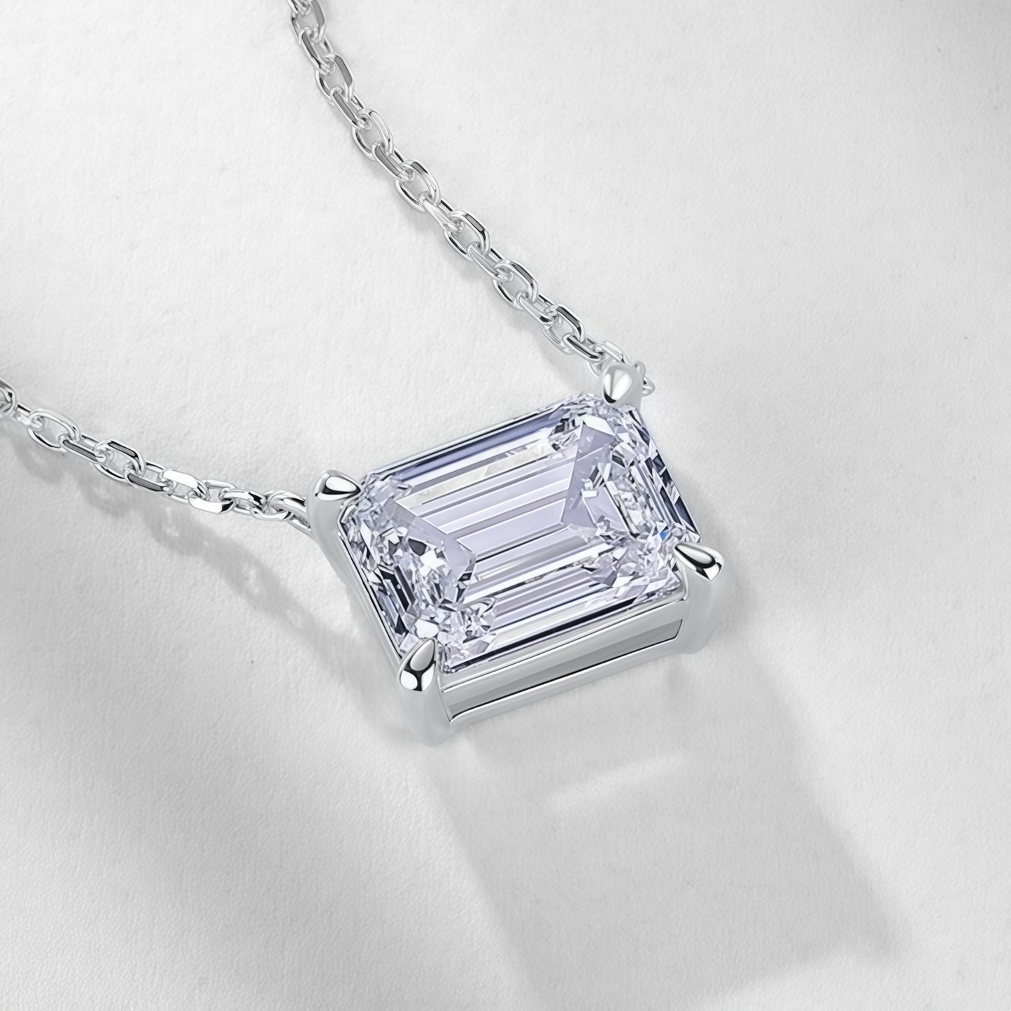 East-West Emerald-Cut Lab Diamond Necklace - 1.8ct - PT950 - Dapaza