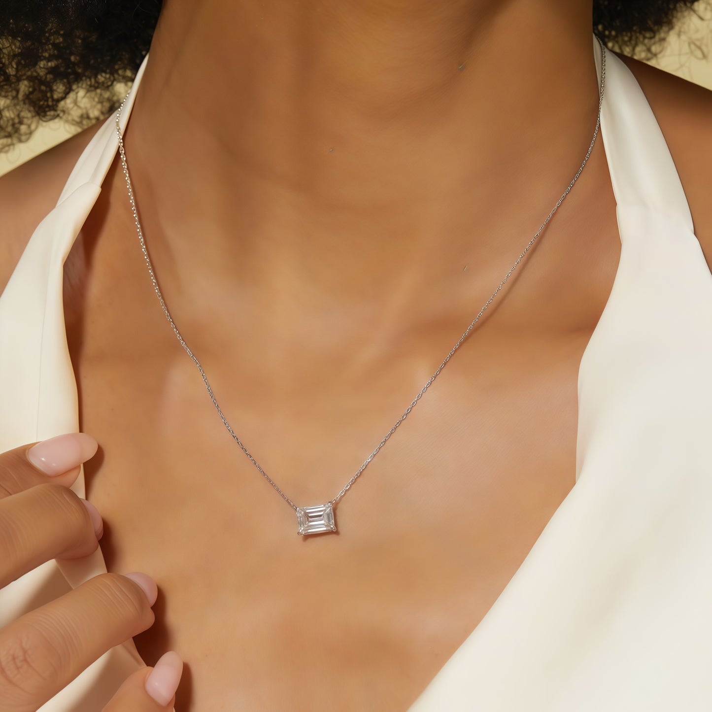 East-West Emerald-Cut Lab Diamond Necklace - 1.8ct - PT950 - Dapaza