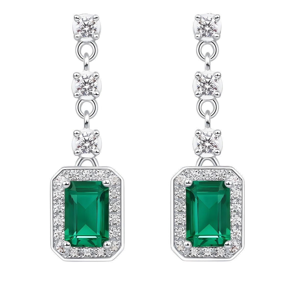 Elegant Emerald-Cut Lab-Grown Emerald Drop Earrings - 925 Sterling Silver - Dapaza Jewelry
