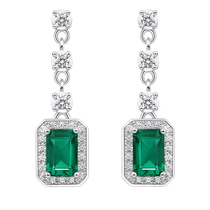 Elegant Emerald-Cut Lab-Grown Emerald Drop Earrings - 925 Sterling Silver - Dapaza Jewelry