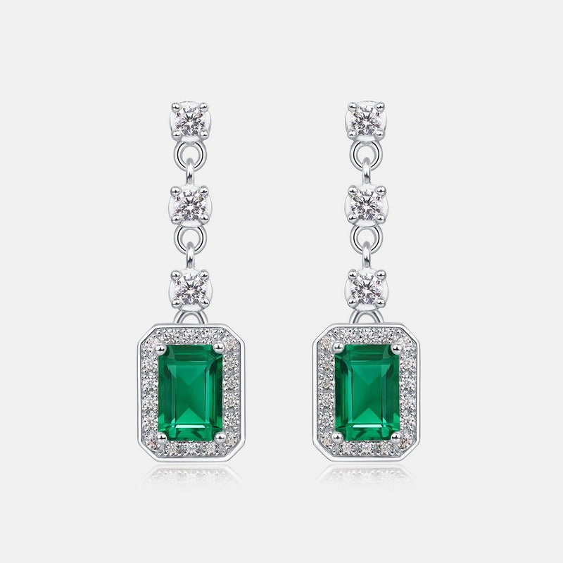 Emerald-Cut Lab-Grown Emerald Drop Earrings - 925 Silver - Dapaza
