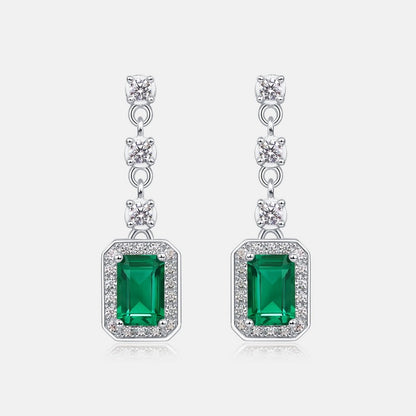 Emerald-Cut Lab-Grown Emerald Drop Earrings - 925 Silver - Dapaza