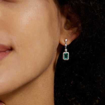 Elegant Emerald-Cut Lab-Grown Emerald Drop Earrings - 925 Sterling Silver - Dapaza Jewelry
