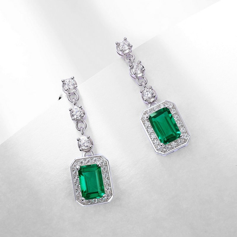 Elegant Emerald-Cut Lab-Grown Emerald Drop Earrings - 925 Sterling Silver - Dapaza Jewelry