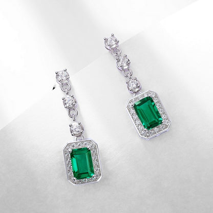 Elegant Emerald-Cut Lab-Grown Emerald Drop Earrings - 925 Sterling Silver - Dapaza Jewelry