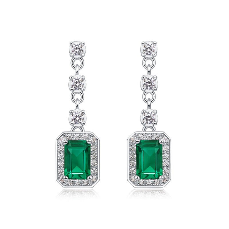 Elegant Emerald-Cut Lab-Grown Emerald Drop Earrings - 925 Sterling Silver - Dapaza Jewelry