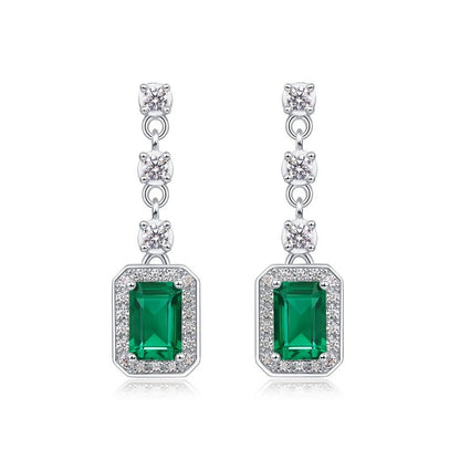 Elegant Emerald-Cut Lab-Grown Emerald Drop Earrings - 925 Sterling Silver - Dapaza Jewelry