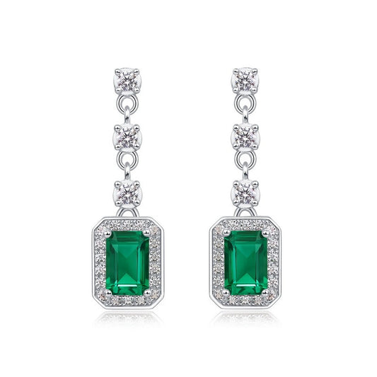 Elegant Emerald-Cut Lab-Grown Emerald Drop Earrings - 925 Sterling Silver