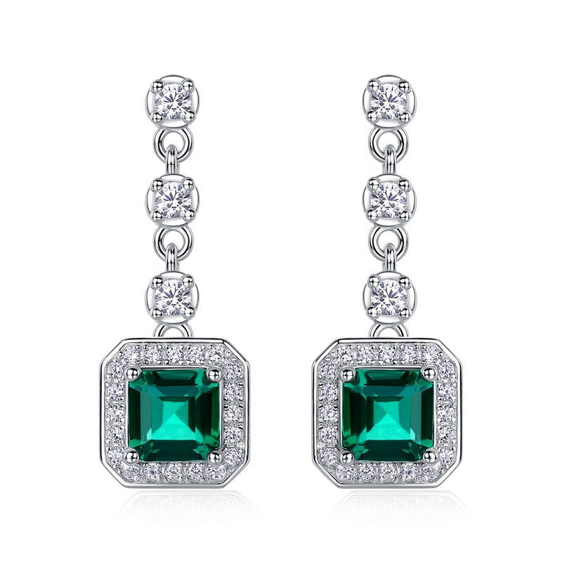 Elegant Emerald-Cut Lab-Grown Emerald Drop Earrings - 925 Sterling Silver - Dapaza Jewelry