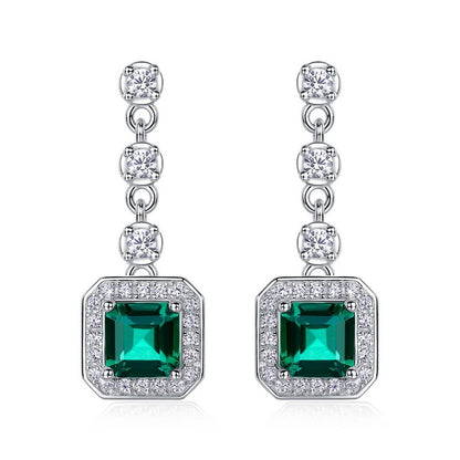 Elegant Emerald-Cut Lab-Grown Emerald Drop Earrings - 925 Sterling Silver - Dapaza Jewelry