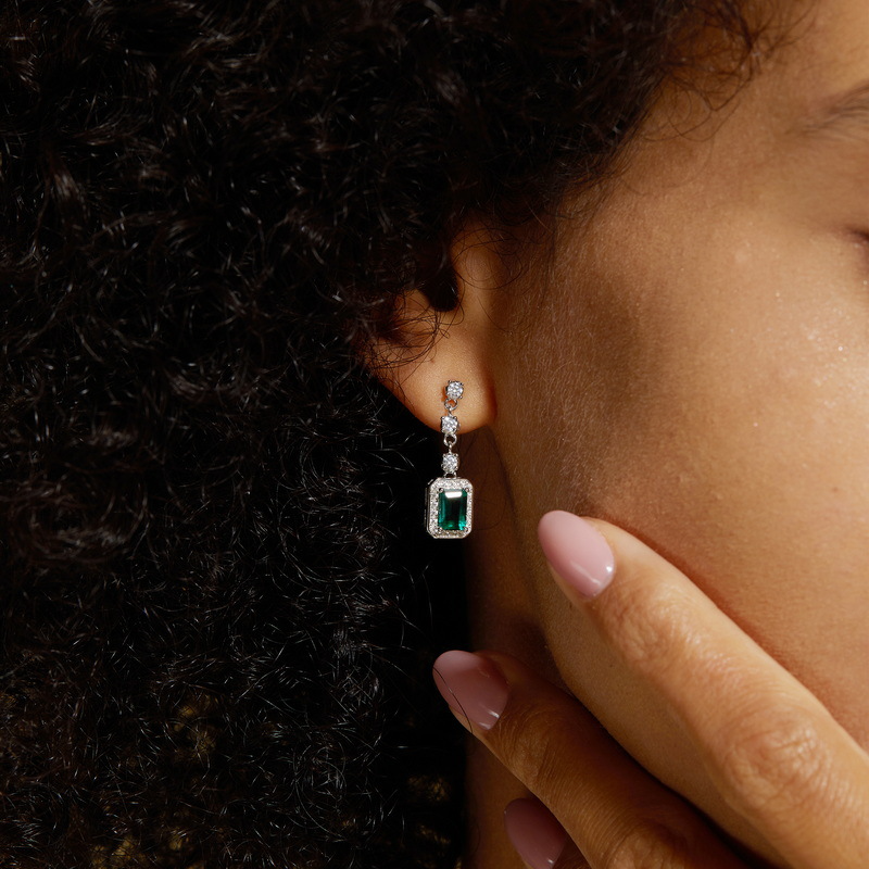 Elegant Emerald-Cut Lab-Grown Emerald Drop Earrings - 925 Sterling Silver - Dapaza Jewelry