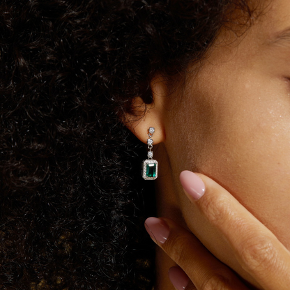 Elegant Emerald-Cut Lab-Grown Emerald Drop Earrings - 925 Sterling Silver - Dapaza Jewelry