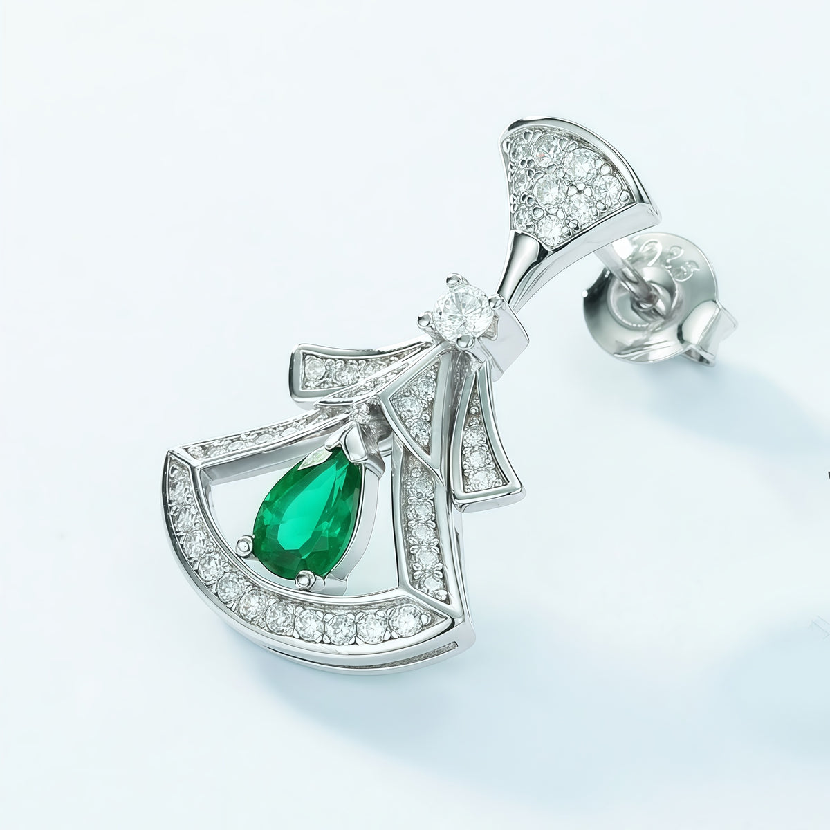 Elegant Fan-Shaped Little Skirt Lab-Grown Emerald Drop Earrings - 925 Silver - Dapaza Jewelry
