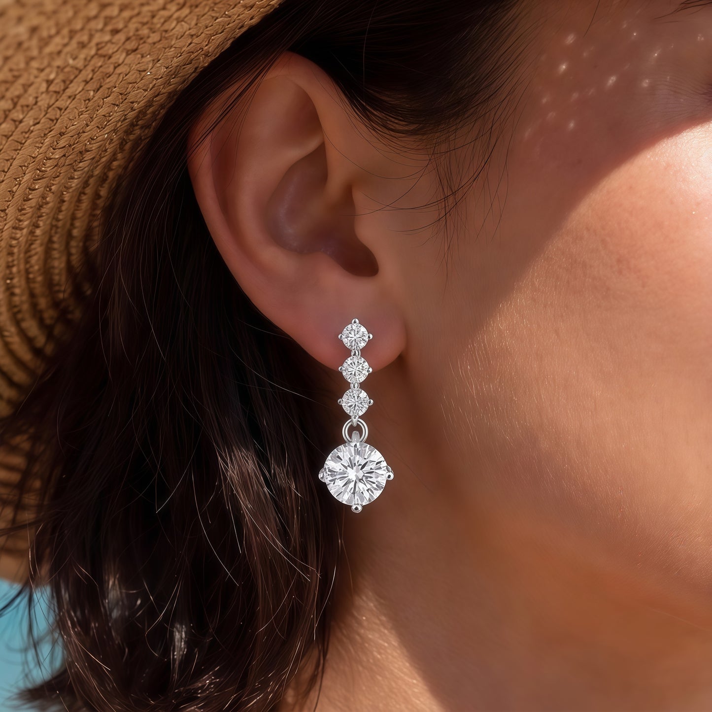 2.17ctw Round Cut HPHT Lab Grown Diamond Drop Earrings in S925 Sterling Silver