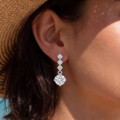 2.17ctw Round Cut HPHT Lab Grown Diamond Drop Earrings in S925 Sterling Silver