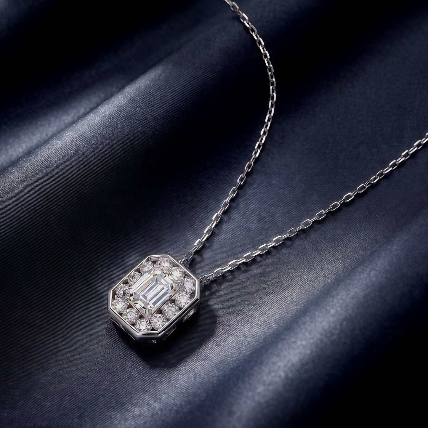Emerald-Cut 1.44ct CVD Lab Diamond Halo Pendant - S925 - Dapaza
