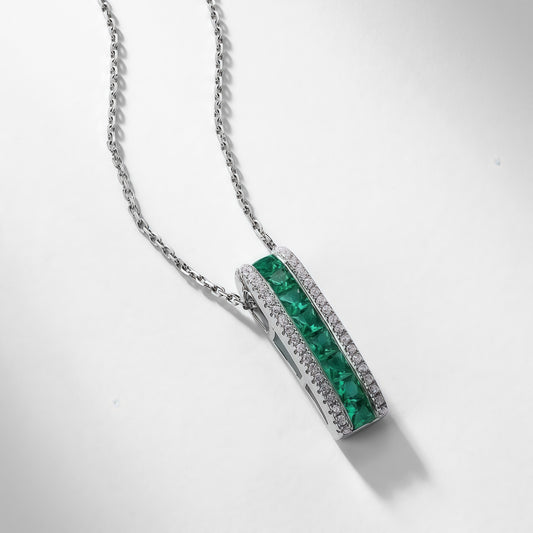 Emerald-Cut Lab Emerald Halo Jewelry Set - S925 Silver - Dapaza