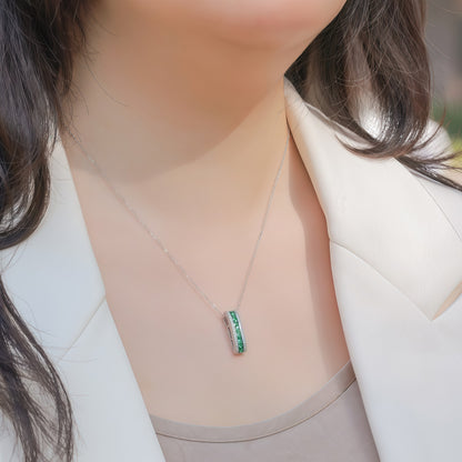 Emerald-Cut Lab Emerald Halo Jewelry Set - S925 Silver - Dapaza