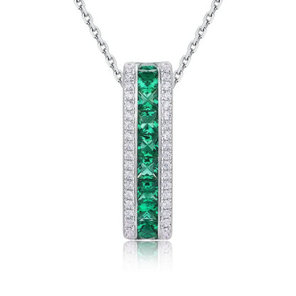 Emerald-Cut Lab Emerald Halo Jewelry Set - S925 Silver - Dapaza