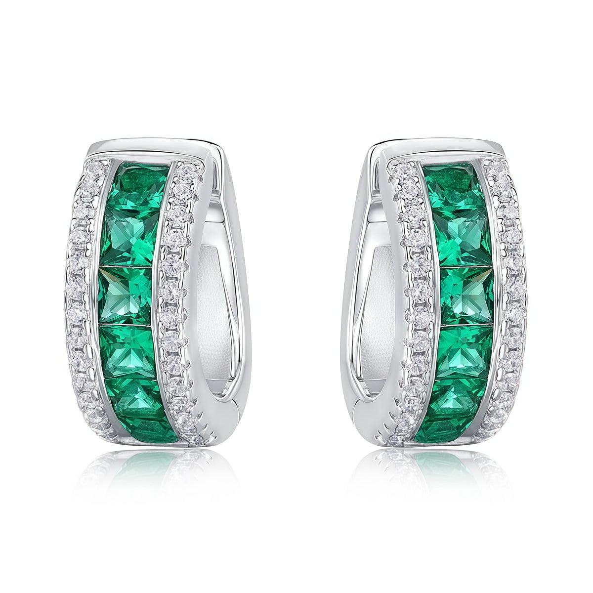 Emerald-Cut Lab Emerald Halo Jewelry Set - S925 Silver - Dapaza