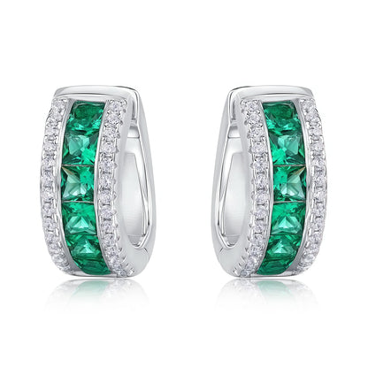 Emerald-Cut Lab Emerald Halo Jewelry Set - S925 Silver - Dapaza