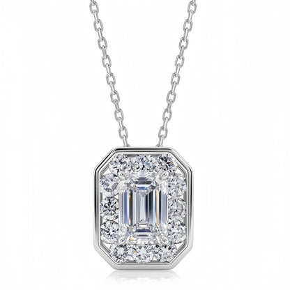 Emerald-Cut 1.44ct CVD Lab Diamond Halo Pendant - S925 - Dapaza