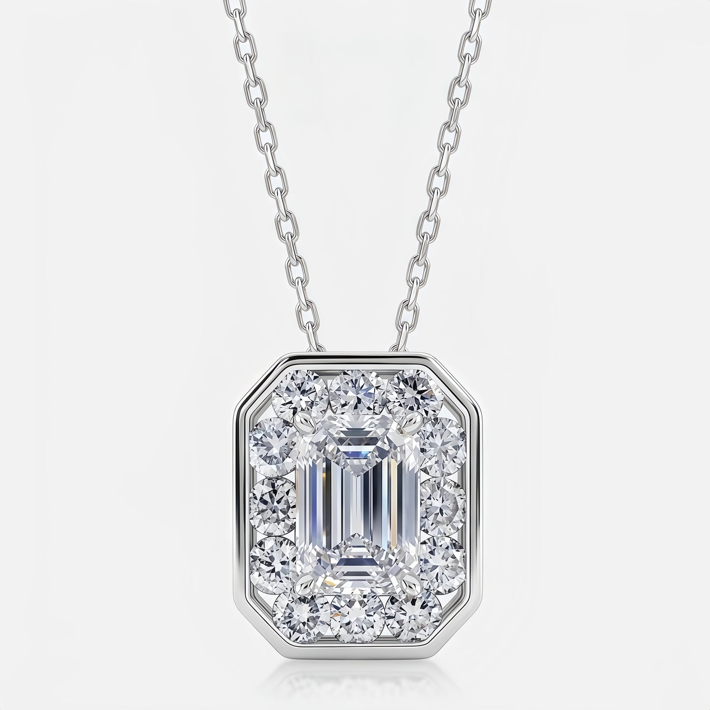 Emerald-Cut 1.44ct CVD Lab Diamond Halo Pendant - S925 - Dapaza
