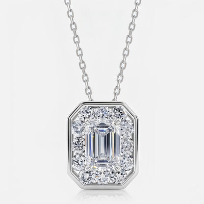 Emerald-Cut 1.44ct CVD Lab Diamond Halo Pendant - S925 - Dapaza