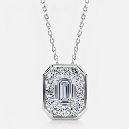 Emerald-Cut 1.44ct CVD Lab Diamond Halo Pendant - S925 - Dapaza