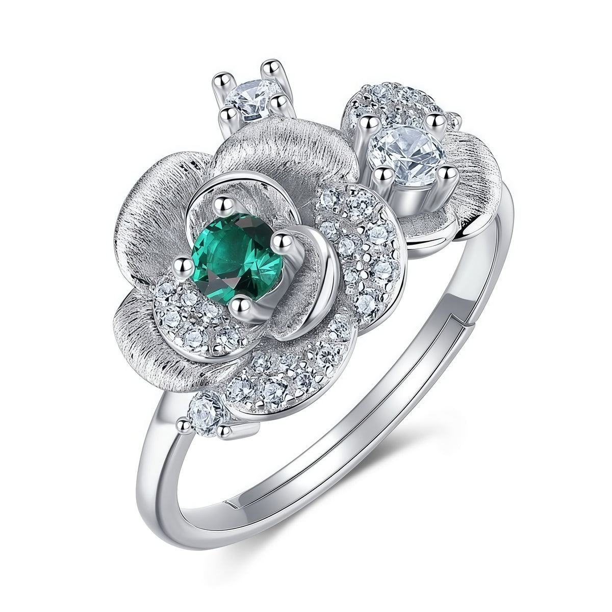Premium Eternal Rose: Hand-Engraved Lab-Grown Emerald Rose Cocktail Ring | 925 Silver