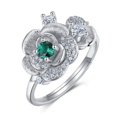 Premium Eternal Rose: Hand-Engraved Lab-Grown Emerald Rose Cocktail Ring | 925 Silver