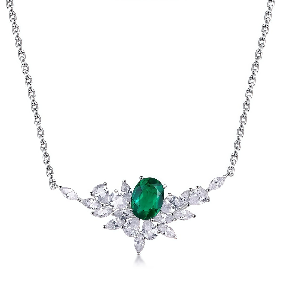 Premium Ethereal Plume: Shimmering Lab-Grown Emerald Feather Necklace | 925 Silver