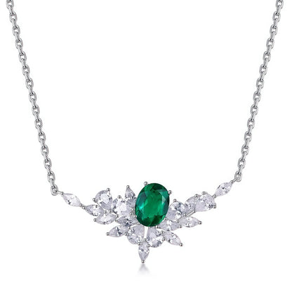 Premium Ethereal Plume: Shimmering Lab-Grown Emerald Feather Necklace | 925 Silver