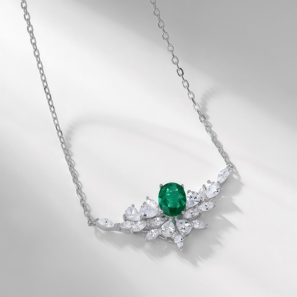 Premium Ethereal Plume: Shimmering Lab-Grown Emerald Feather Necklace | 925 Silver