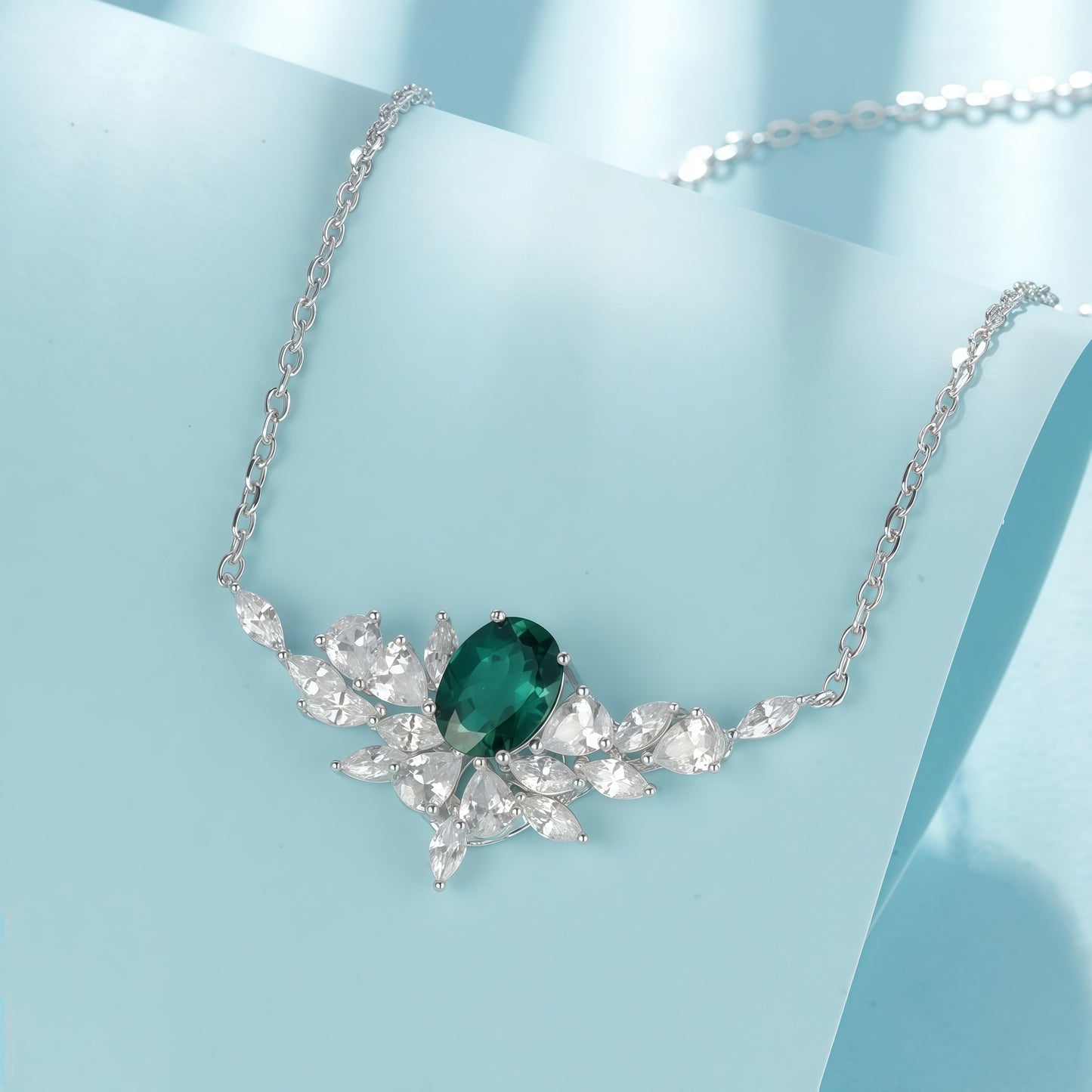 Premium Ethereal Plume: Shimmering Lab-Grown Emerald Feather Necklace | 925 Silver