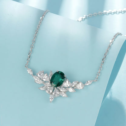 Premium Ethereal Plume: Shimmering Lab-Grown Emerald Feather Necklace | 925 Silver