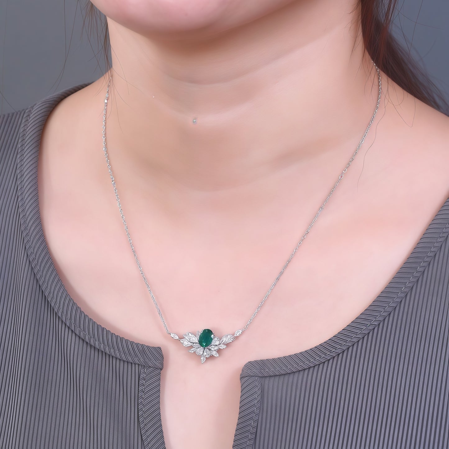 Premium Ethereal Plume: Shimmering Lab-Grown Emerald Feather Necklace | 925 Silver
