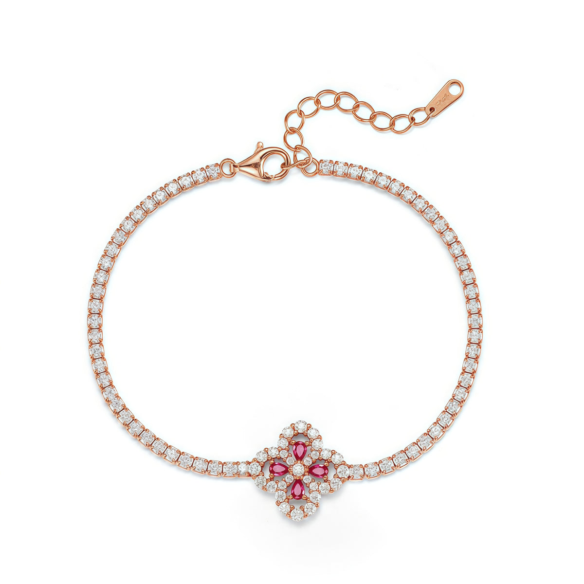 Premium Garden Whimsy: Lucky Clover & Floral Lab-Grown Emerald Bracelet | 925 Silver