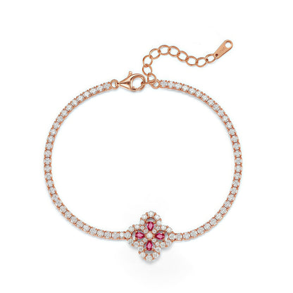 Premium Garden Whimsy: Lucky Clover & Floral Lab-Grown Emerald Bracelet | 925 Silver