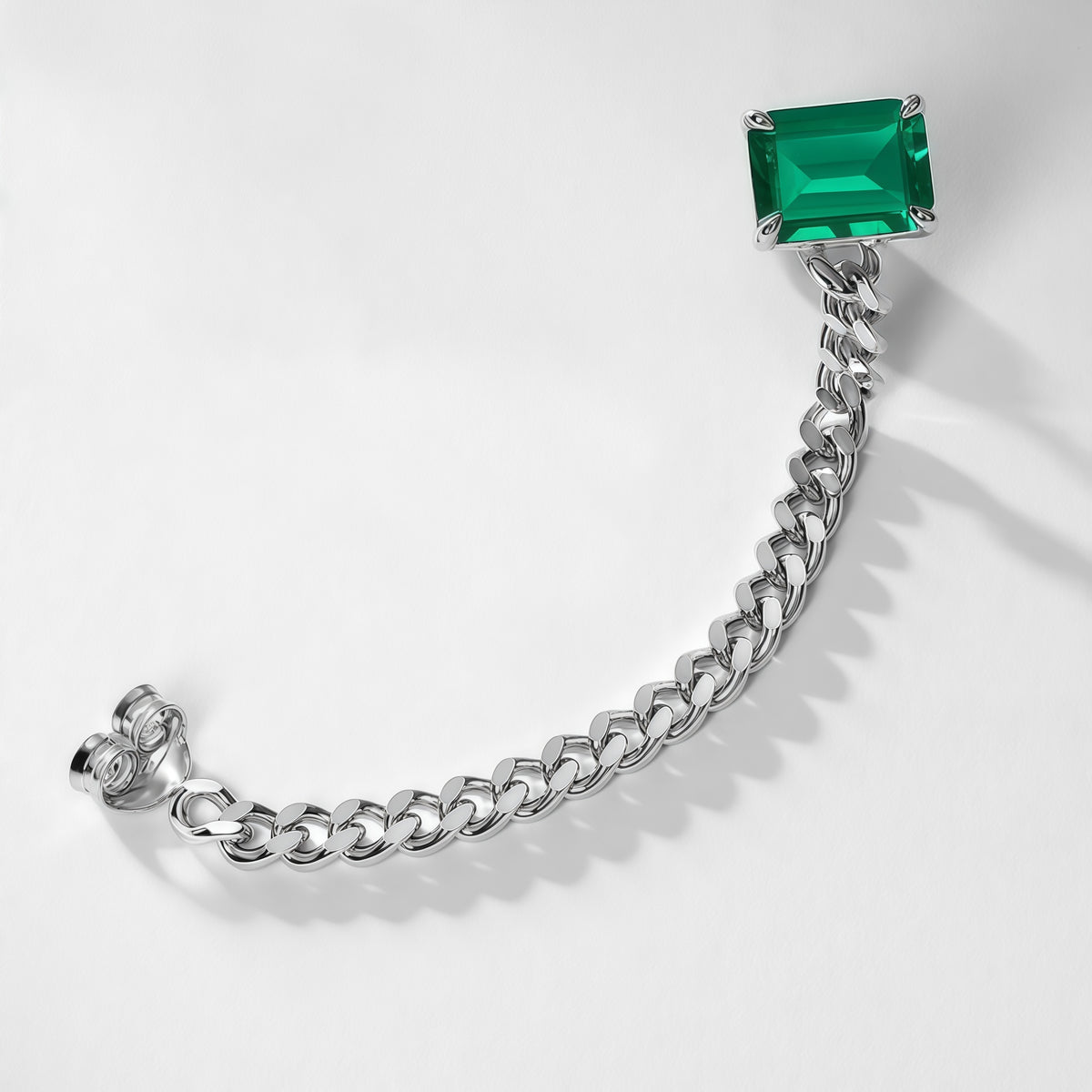 Geometric Emerald-Cut Lab-Grown Emerald Chain Link Earrings - 925 Silver - Dapaza Jewelry