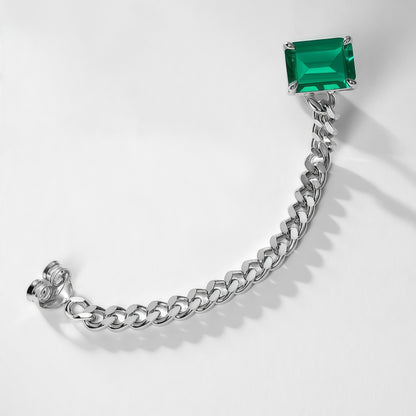 Geometric Emerald-Cut Lab-Grown Emerald Chain Link Earrings - 925 Silver - Dapaza Jewelry
