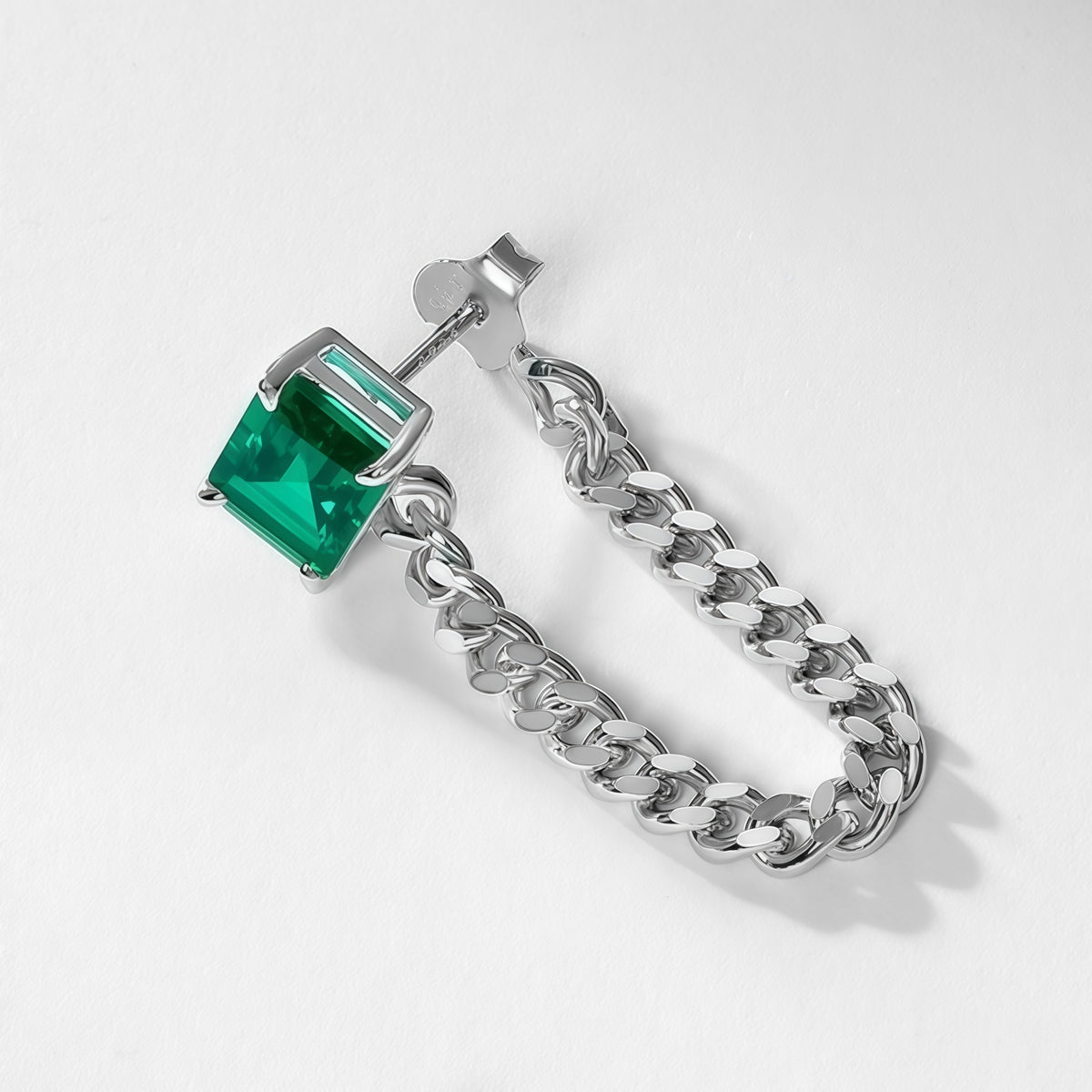 Geometric Emerald-Cut Lab-Grown Emerald Chain Link Earrings - 925 Silver - Dapaza Jewelry