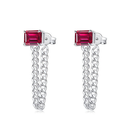 Geometric Emerald-Cut Lab-Grown Emerald Chain Link Earrings - 925 Silver - Dapaza Jewelry
