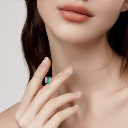 Geometric Pear-Cut Lab-Grown Emerald Pendant Necklace - Dapaza