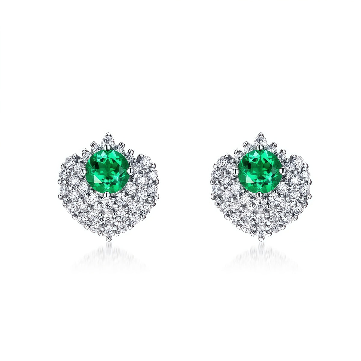 Geometric Shield 0.6CT Lab-Grown Emerald Cluster Stud Earrings - 925 Silver - Dapaza Jewelry