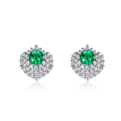 Geometric Shield 0.6CT Lab-Grown Emerald Cluster Stud Earrings - 925 Silver - Dapaza Jewelry