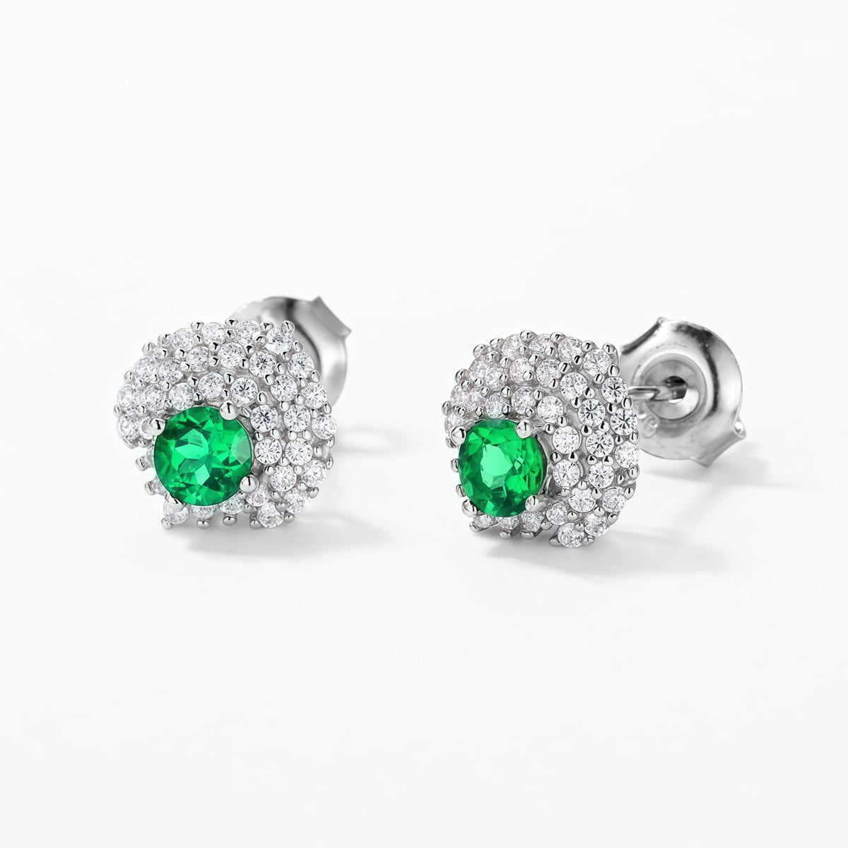 Geometric Shield 0.6CT Lab-Grown Emerald Cluster Stud Earrings - 925 Silver - Dapaza Jewelry