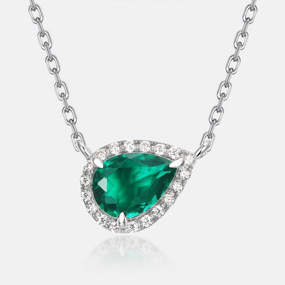 Premium Geometric Teardrop Lab-Grown Emerald Pendant Necklace | 925 Silver