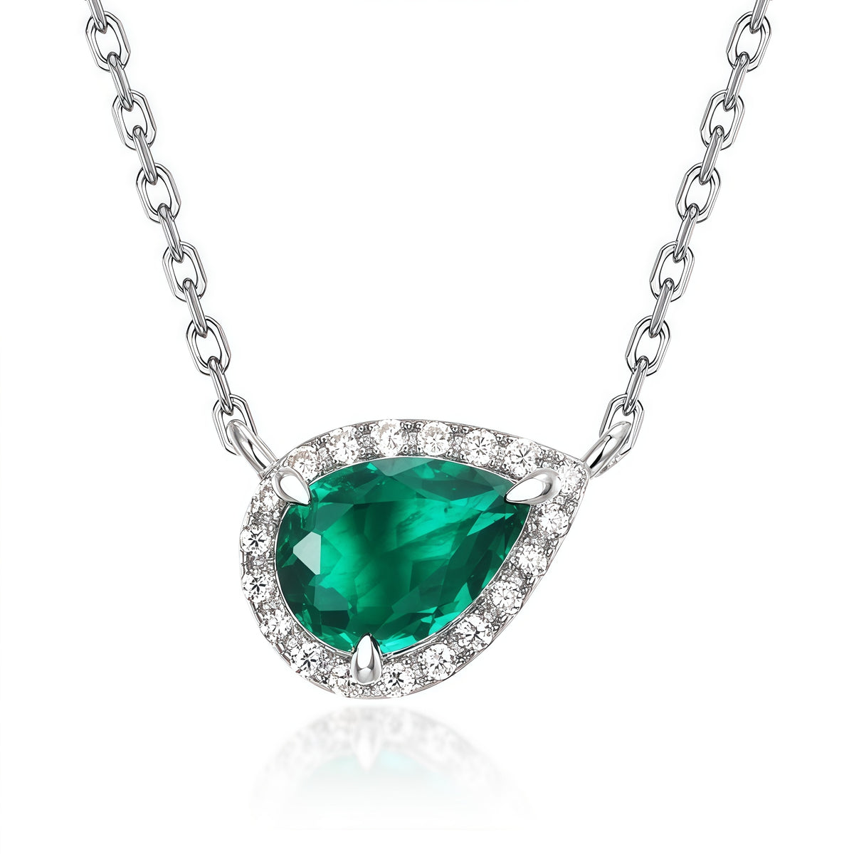 Premium Geometric Teardrop Lab-Grown Emerald Pendant Necklace | 925 Silver